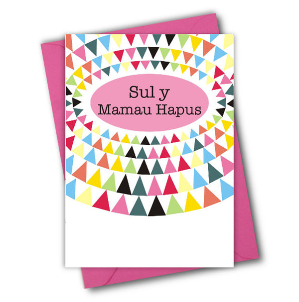 Welsh Mother's Day Card, Sul y Mamau Hapus Triangles, See through acetate window