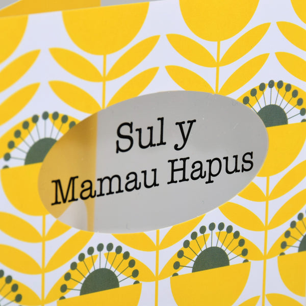 Welsh Mother's Day Card, Sul y Mamau Hapus, Flowers, See through acetate window