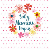 Welsh Mother's Day Card, Sul y Mamau Hapus, Dots & Flowers, Pompom Embellished