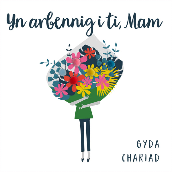 Welsh Mother's Day Card, Sul y Mamau Hapus, Mam, Big Bouquet, Pompom Embellished
