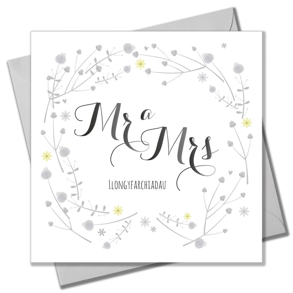 Welsh Wedding Card, Flowers, Mr & Mrs