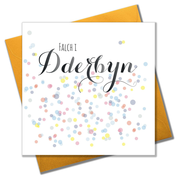 Welsh Wedding Card, Dots, Delighted to Accept