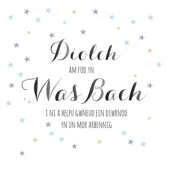 Welsh Wedding Card, Blue Stripes, Thank you for being our Usher