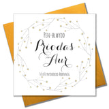 Welsh Wedding Card, Gold Hearts, Golden Wedding Anniversary