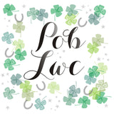 Welsh Good Luck Card, 4 leaf clover and horseshoe