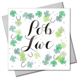 Welsh Good Luck Card, 4 leaf clover and horseshoe
