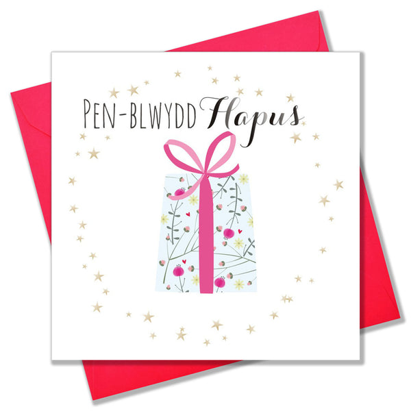 Welsh Birthday Card, Penblwydd Hapus, Pink Ribbon, Happy Birthday to You-Hoo