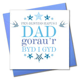 Welsh Dad Birthday Card, Penblwydd Hapus, Blue Stars, Super Duper Dad