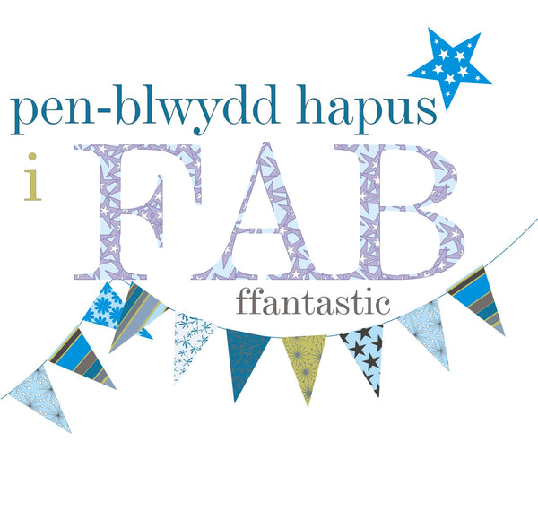 Welsh Son Birthday Card, Penblwydd Hapus Mab, Blue Flags