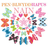 Welsh Grandma Birthday Card, Penblwydd Hapus Nain, Pink Butterflies