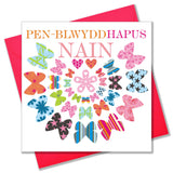 Welsh Grandma Birthday Card, Penblwydd Hapus Nain, Pink Butterflies