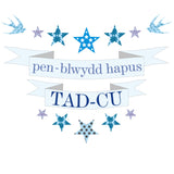 Welsh Grandad Birthday Card, Penblwydd Hapus Tad-cu, Blue Stars