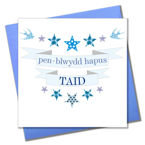 Welsh Birthday Card, Penblwydd Hapus, Taid, Blue Stars, Happy Birthday Nephew