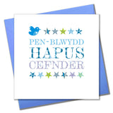 Welsh Birthday Card, Penblwydd Hapus, Cefnder, Blue Stars, Happy Birthday Cousin