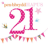 Welsh Birthday Card, Penblwydd Hapus, Pink Age 21, Happy 21st Birthday