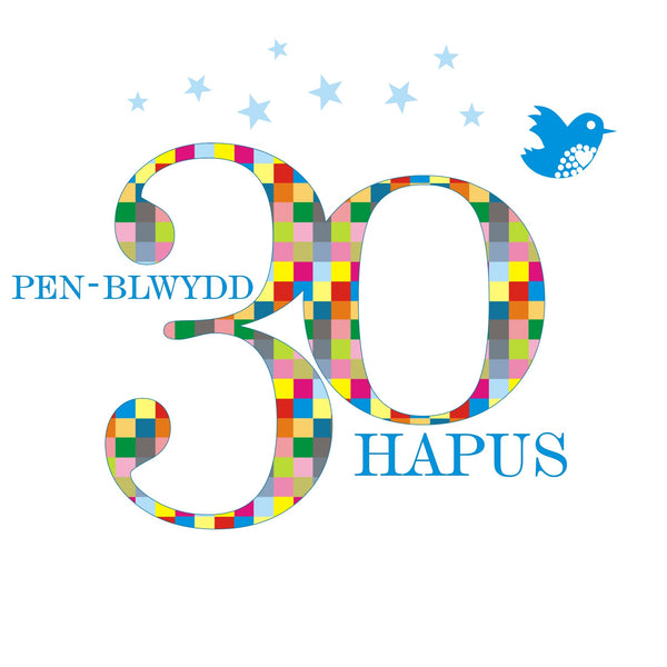 Welsh Birthday Card, Penblwydd Hapus, Blue Age 30, Happy 30th Birthday