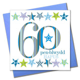 Welsh Birthday Card, Penblwydd Hapus, Blue Age 60, Happy 60th Birthday