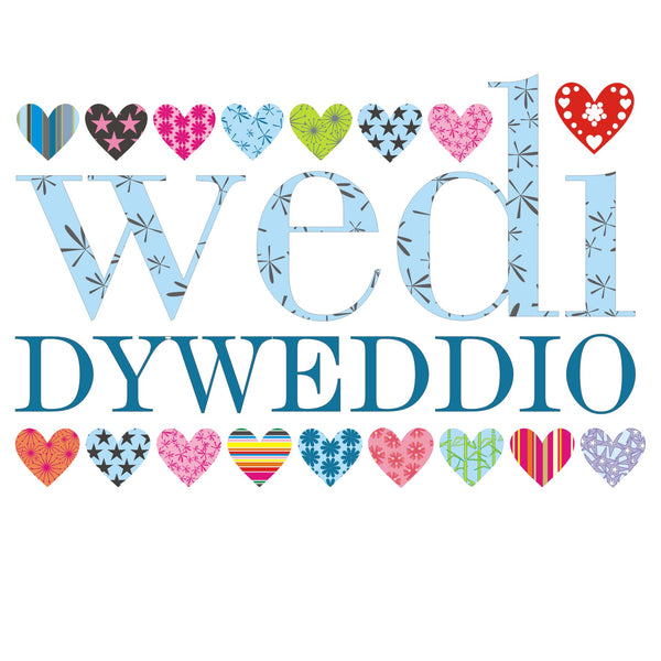 Welsh Wedding Card, Patterned Hearts, Congratulations on your Engagement