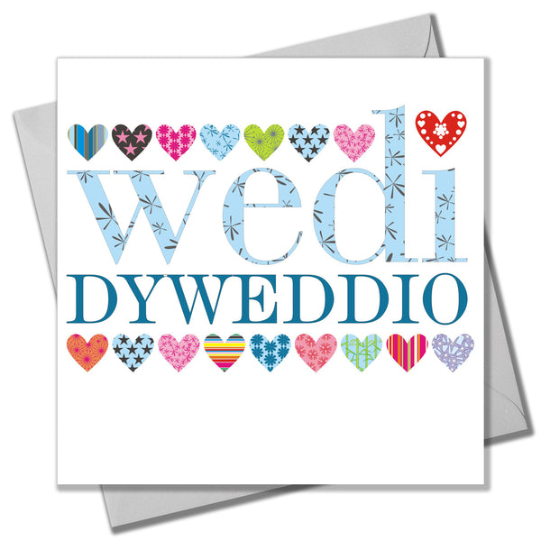 Welsh Wedding Card, Patterned Hearts, Congratulations on your Engagement