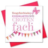 Welsh Baby Card, Pink Bunting, Beautiful bouncing brand new Baby Girl