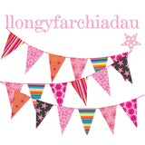 Welsh Congratulations Card, Pink Bunting and Star