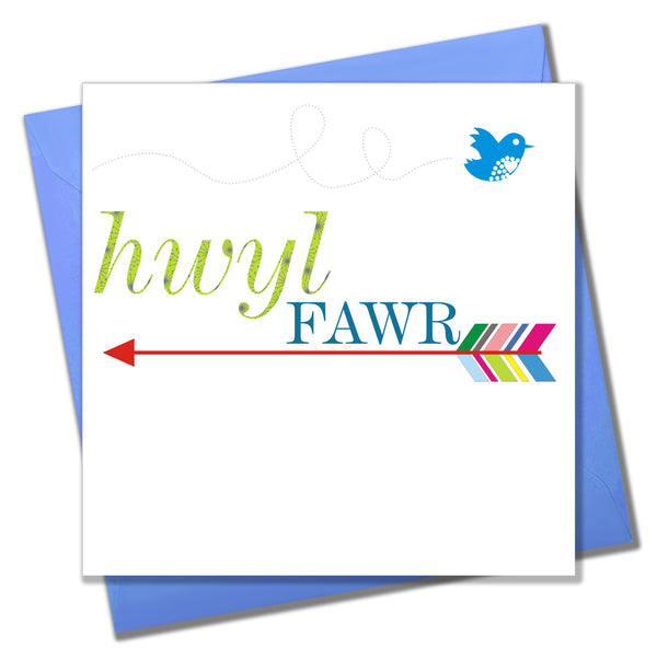 Welsh Good Luck Leaving Card, Arrow and Bird, Bon Voyage
