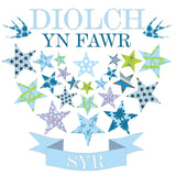 Welsh Thank You Card, Blue Stars, To a Great Teacher