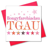 Welsh Congratulations GCSE TGAU Card, Exam Results, Pink Stars