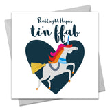 Welsh Birthday Card, Penblwydd Hapus, Unicorn, Fabulous You, Tassel Embellished