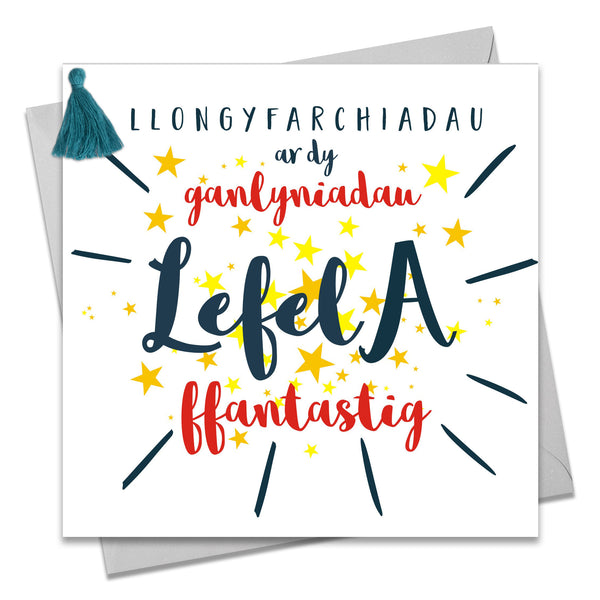 Welsh A Level Exam Congratulations Card, Stars, Tassel Embellished