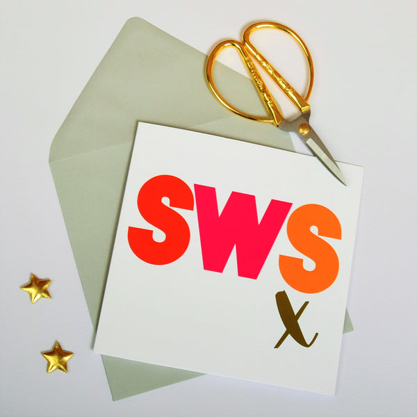Welsh Valentines Day Card, SWS, Kiss, text foiled in shiny gold