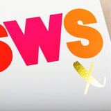 Welsh Valentines Day Card, SWS, Kiss, text foiled in shiny gold