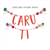 Welsh Valentine's Day Card, Love You Bunting, LOVE YOU, Pompom Embellished