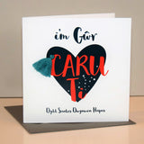 Welsh Husband Valentine's Day Card, Gwr, Blue Heart Love You, Tassel Embellished