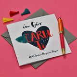 Welsh Husband Valentine's Day Card, Gwr, Blue Heart Love You, Tassel Embellished