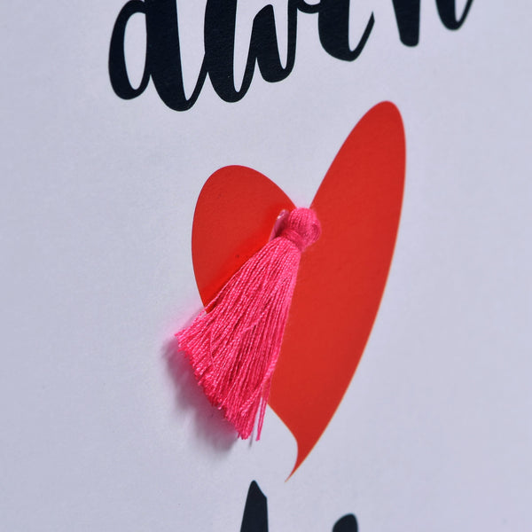 Welsh Valentine's Day Card, Love, I heart you, Tassel Embellished