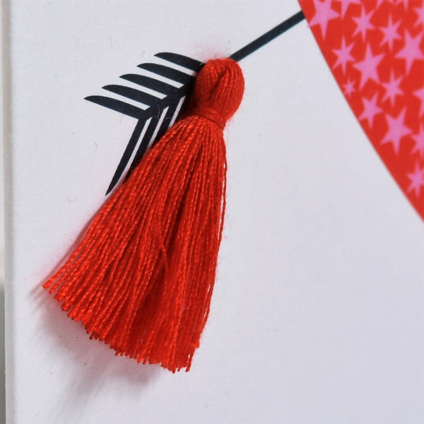 Welsh Valentine's Day Card, heart and arrow, Tassel Embellished