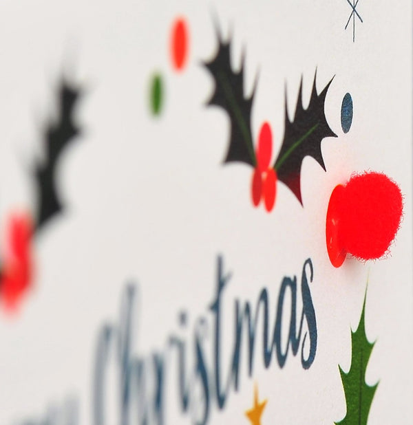 Welsh Male Teacher Christmas Card, Nadolig Llawen Athro, Pompom Embellished