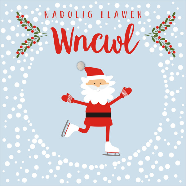 Welsh Uncle Christmas Card, Nadolig Llawen Wncwl, Santa, Pompom Embellished