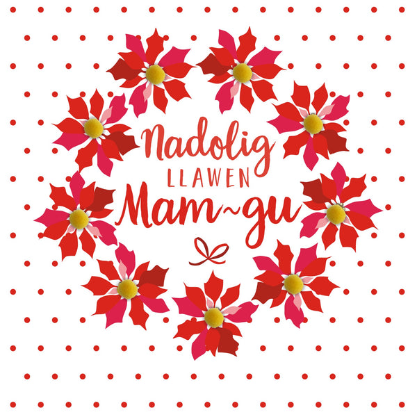 Welsh Grandma Christmas Card, Nadolig Llawen Mam-gu, Pompom Embellished