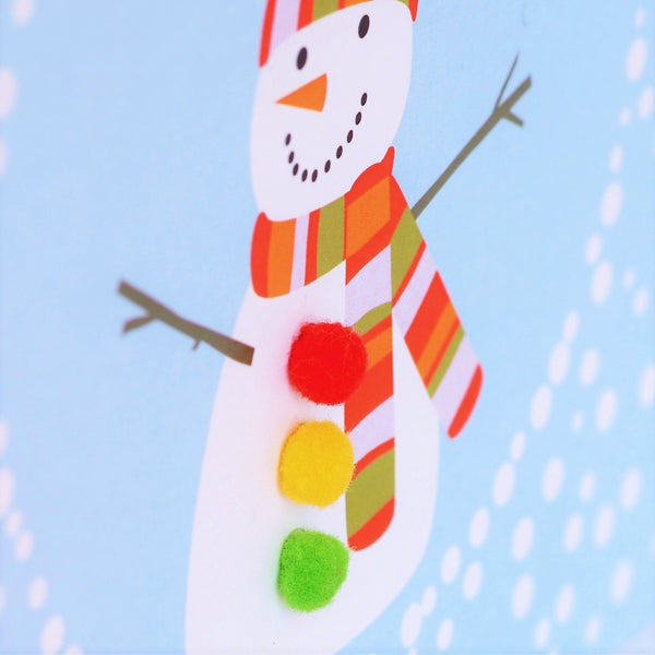 Welsh Christmas Card, Nadolig Llawen, Nain, Snowman, granny, Pompom Embellished