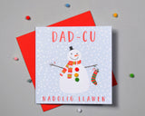Welsh Grandpa Christmas Card, Nadolig Llawen Dad-cu, Snowman, Pompom Embellished