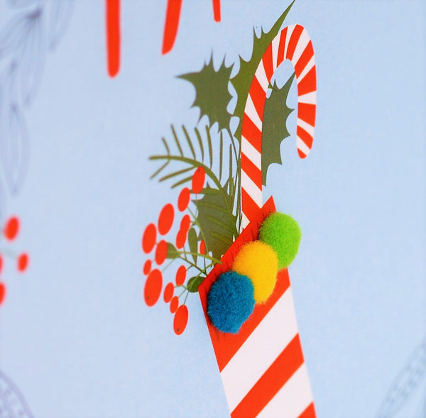 Welsh Grandad Christmas Card, Nadolig Llawen Taid, Pompom Embellished