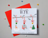 Welsh Grandson Christmas Card, Nadolig Llawen Wyr, Baubles, Pompom Embellished