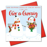 Welsh 1st Christmas as Husband & Wife Card, Nadolig Llawen, Pompom Embellished