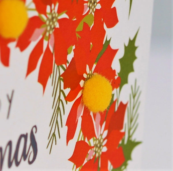 Welsh Brother & sister-in-law Christmas Card, Nadolig Llawen, Pompom Embellished