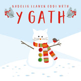 Welsh Christmas Card, Nadolig Llawen, Gath, From the Cat, Pompom Embellished