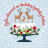 Welsh Babys 1st Christmas Card, Nadolig Llawen, Reindeer, Pompom Embellished