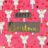 Christmas Card, Fairies on Pink, text foiled in shiny gold