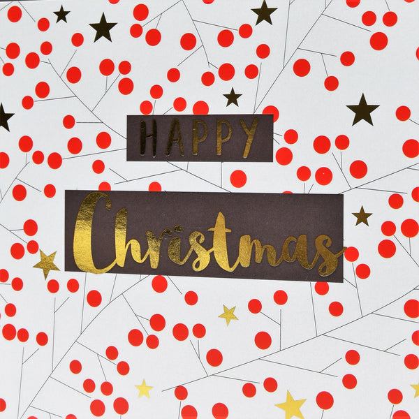 Christmas Card, Berries & Twigs, text foiled in shiny gold